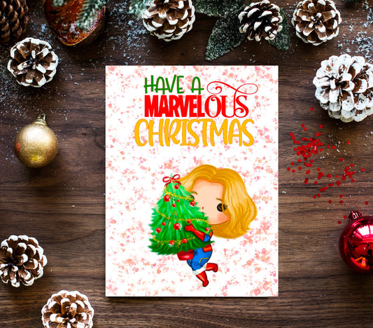 Personalised Superhero Christmas Card - Captain Marvel Inspired