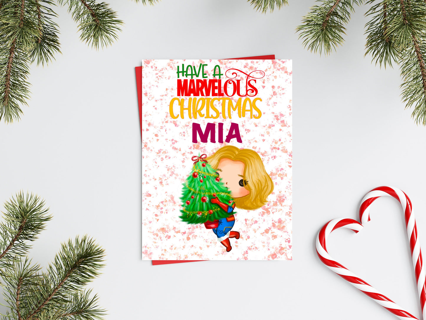 Personalised Superhero Christmas Card - Captain Marvel Inspired