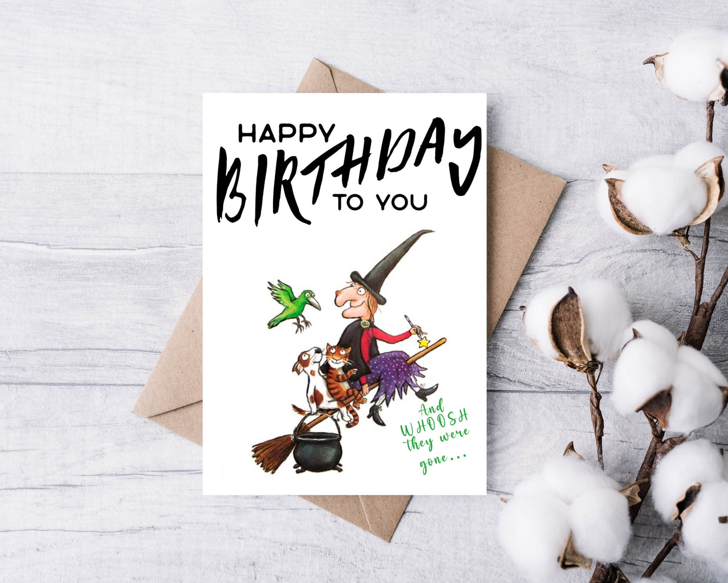 Personalised Room on the Broom Inspired Birthday Card