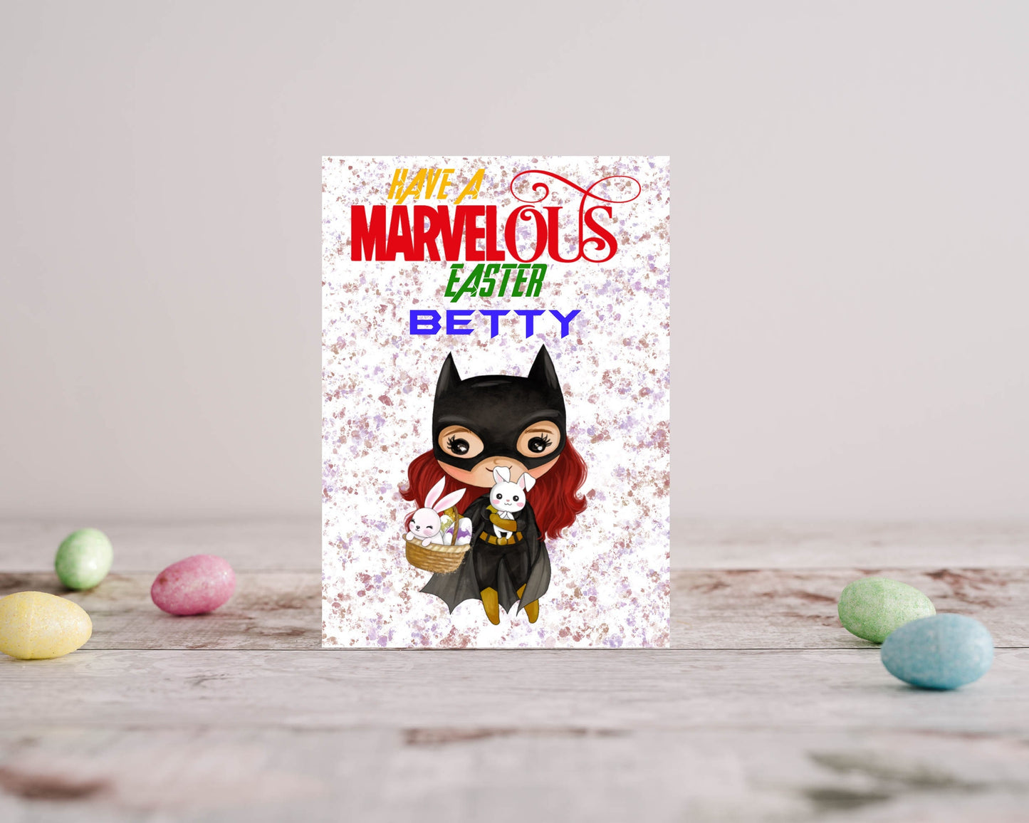 Personalised Easter Card - Bat-Girl Inspired