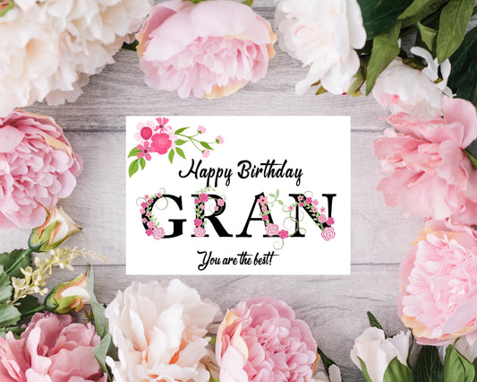 Personalised Floral Birthday Card - Gran