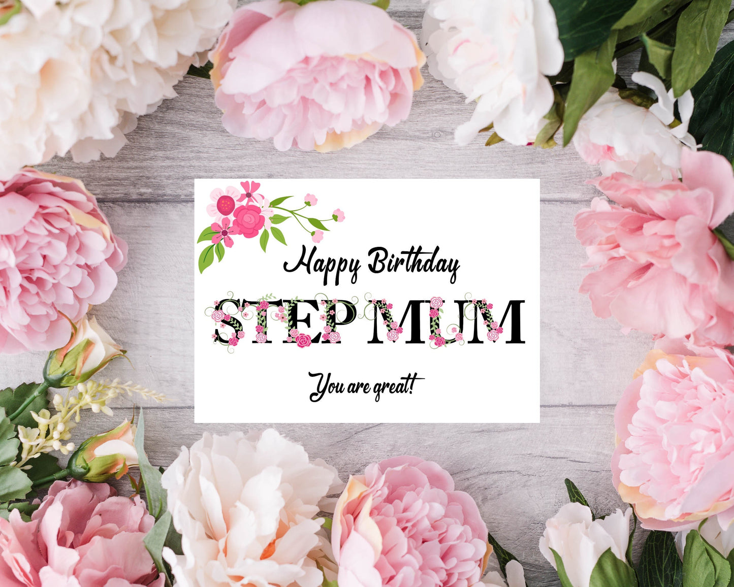 Personalised Floral StepMum/Mom Birthday Card