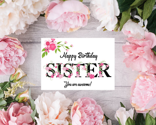 Personalised Floral Birthday Card - Sister