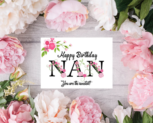 Personalised Floral Birthday Card - Nan