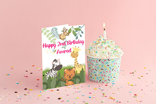 Personalised Cute Safari Animals Birthday Card